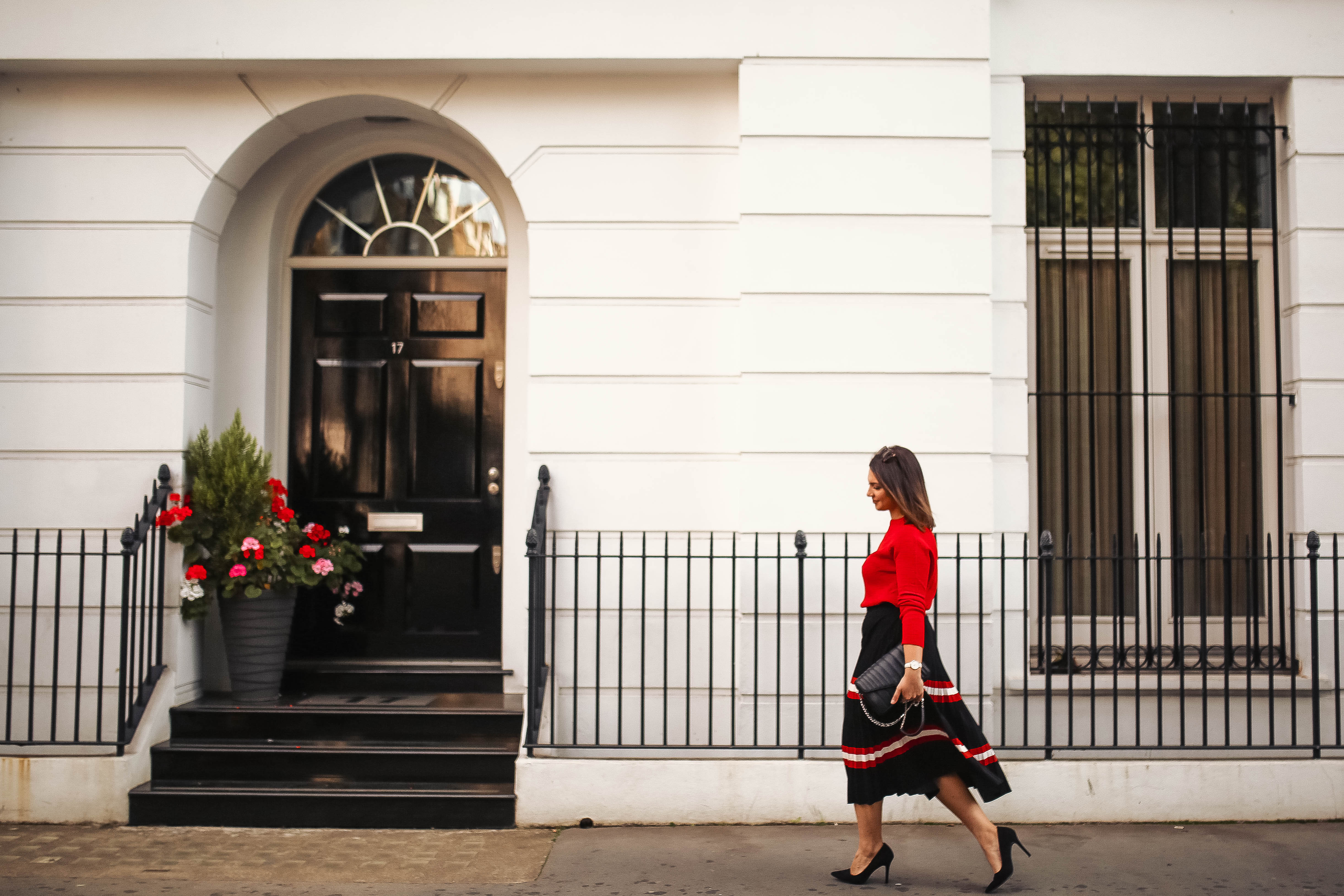 MANGO Stripes Pleated Midi Skirt 