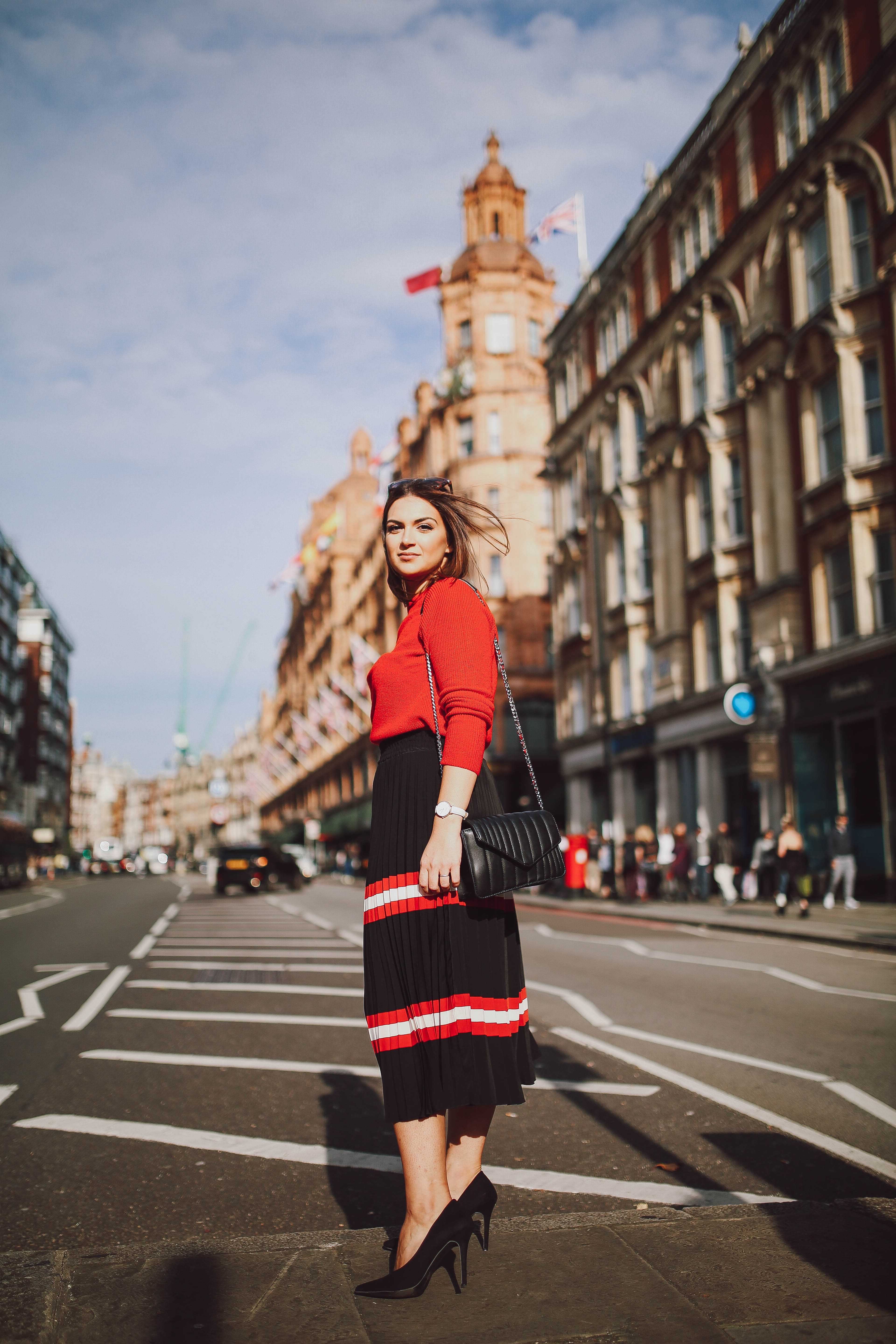 Note by Michelle wearing MANGO Stripes Pleated Midi Skirt | Harrods